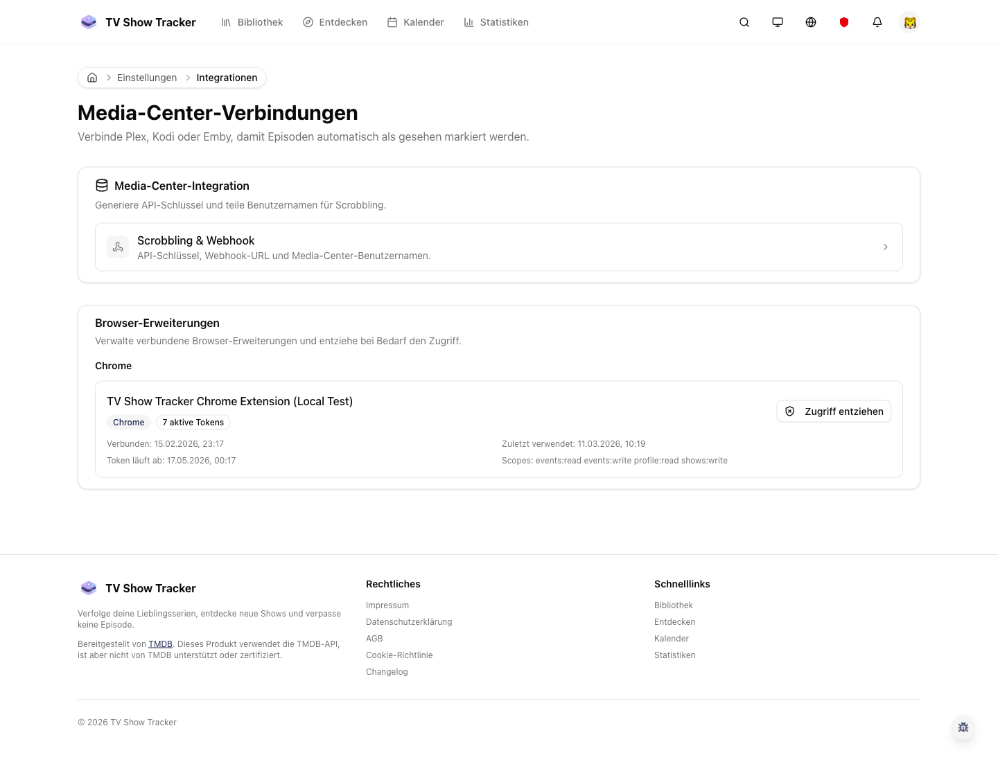Integrations overview page with connected services and controls.