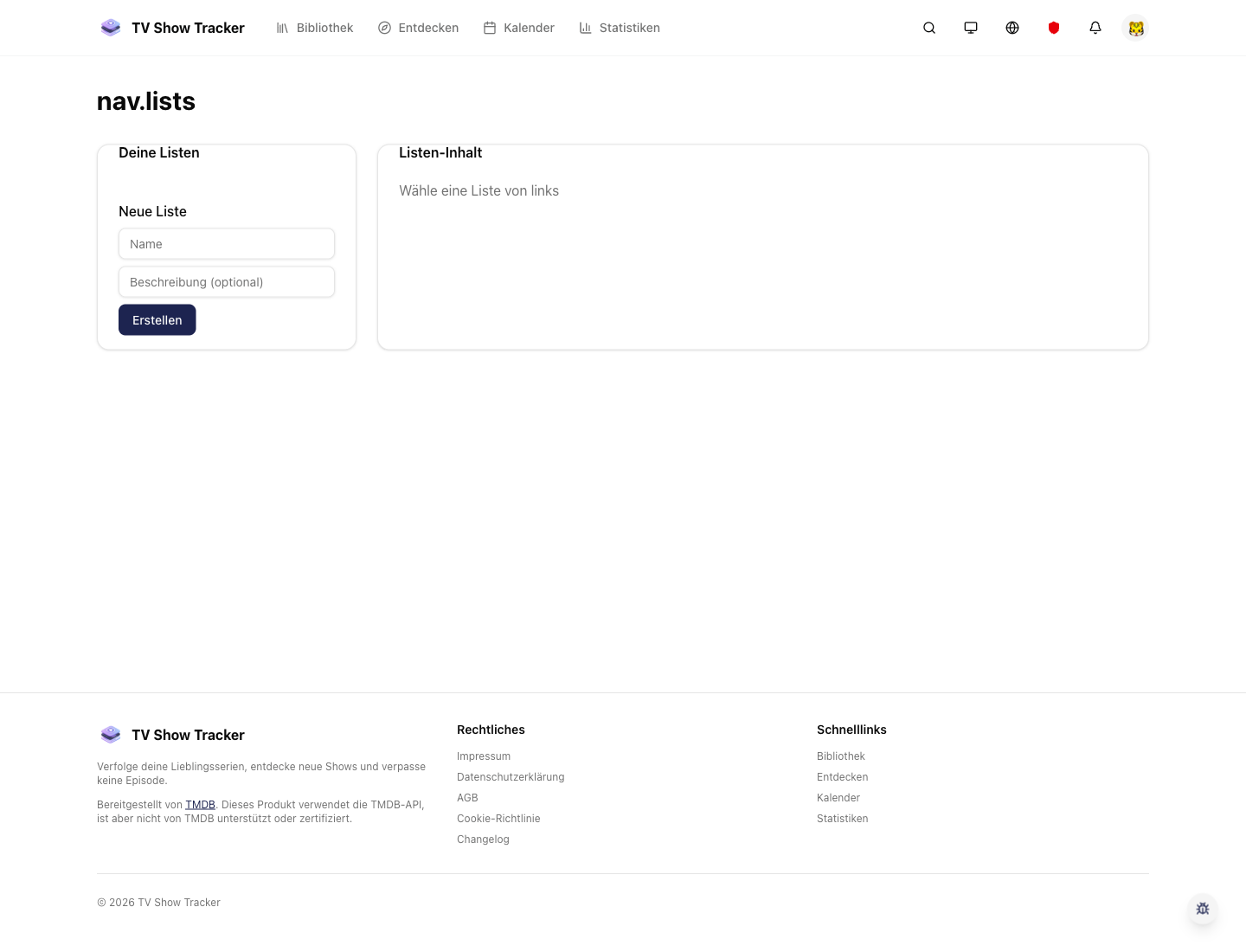 Lists page showing multiple custom collections.