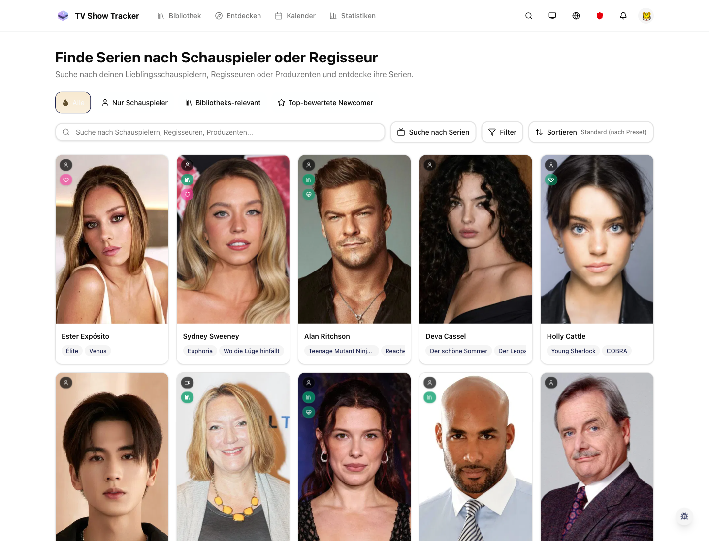 People discovery page showing actor and creator search results.