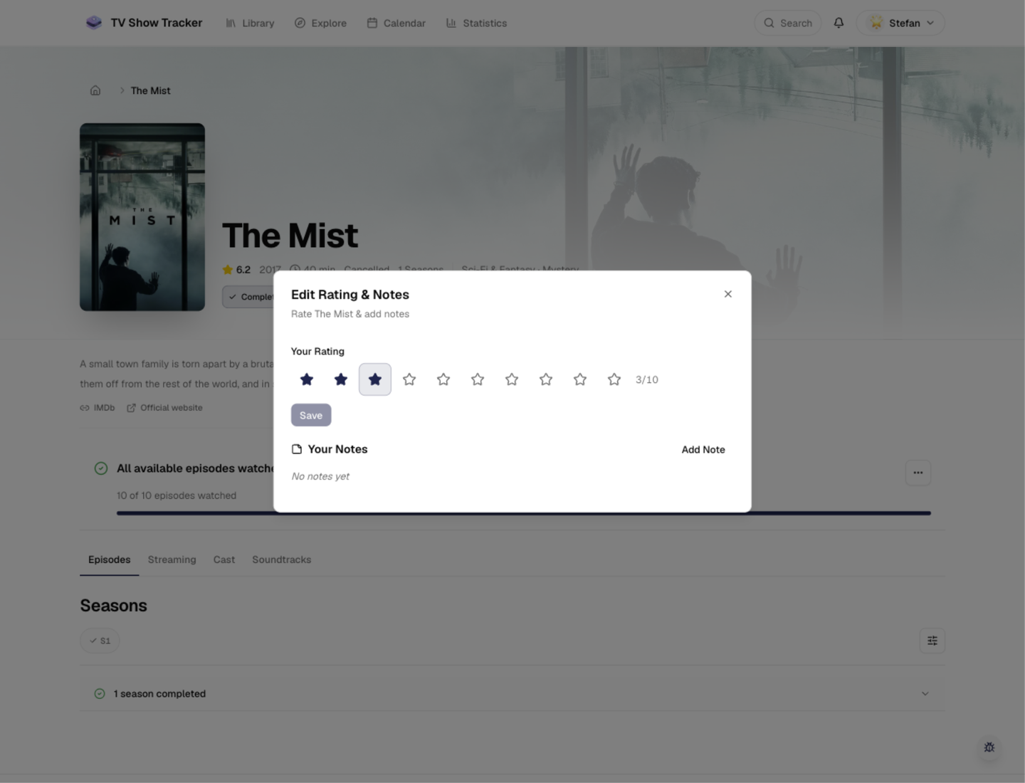 Show detail page with action area and core metadata.