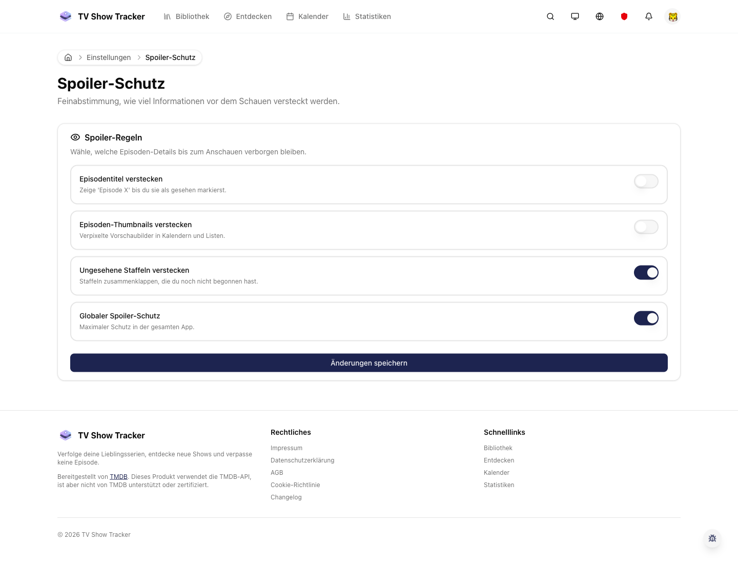 Spoiler settings page with protection options.